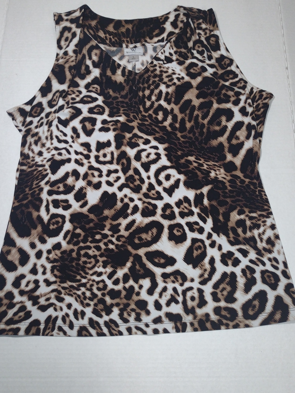 Worthington Sleeveless Animal Print V-Neck Top - Brown Leopard Size Large